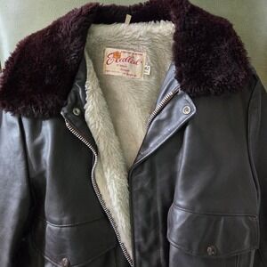 Vintage 1970s Excelled A2 Leather Sherpa Lined Bomber Jacket Brown 42 Reg